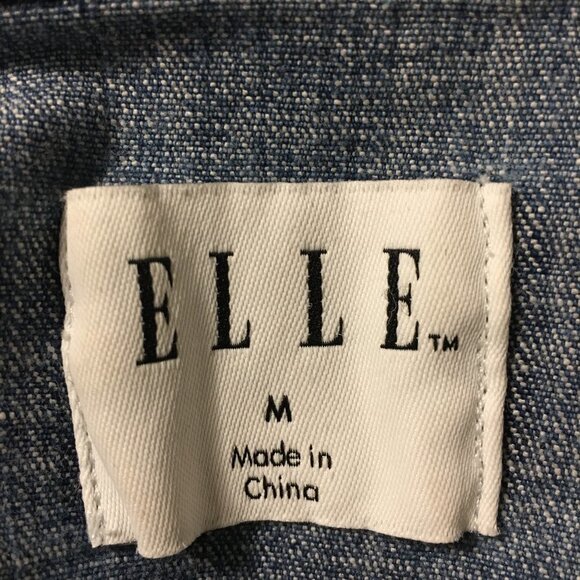 ELLE Blue Jean Denim White Polka Dot Jacket Front Pockets Women's Size Medium - Picture 6 of 8